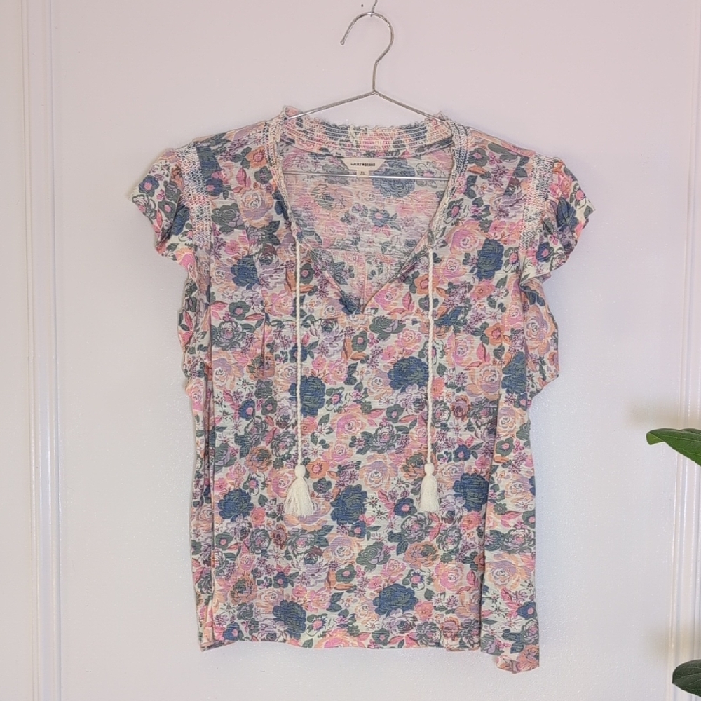 Lucky Brand Floral Blouse with Tassel‎ Tie